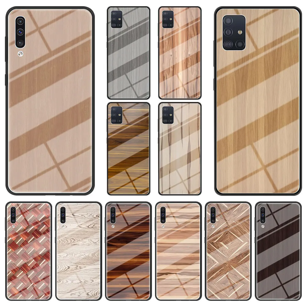

Fashion Wood Grain Tempered Glass for Samsung Galaxy A50 A70 A50s A60 A80 A90 5G A40 A30s A20s A20e A10 Phone Case Cover Shell