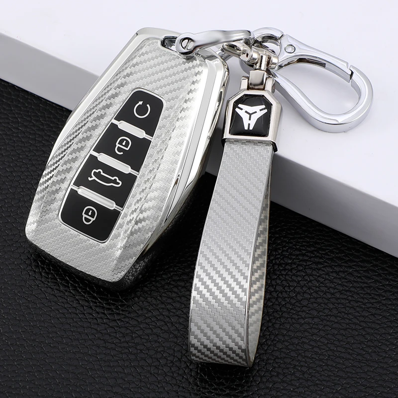 

Carbon Fiber TPU Car Smart Key Cover Case Shell Fob for Geely Coolray X6 X7 Emgrand Global Hawk GX7 Holder Accessories Key Chain