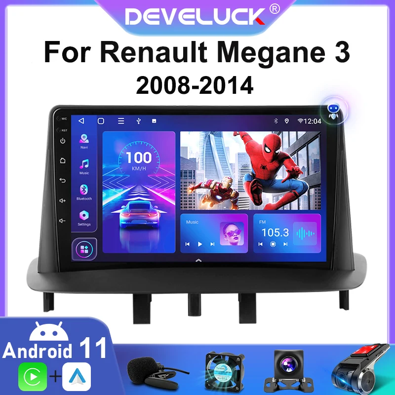 2Din Android 11 Car Radio Multimedia video Player For Renault Megane 3 Fluence 2008-2010 2011 2012 2013 2014 GPS Navigation DVD
