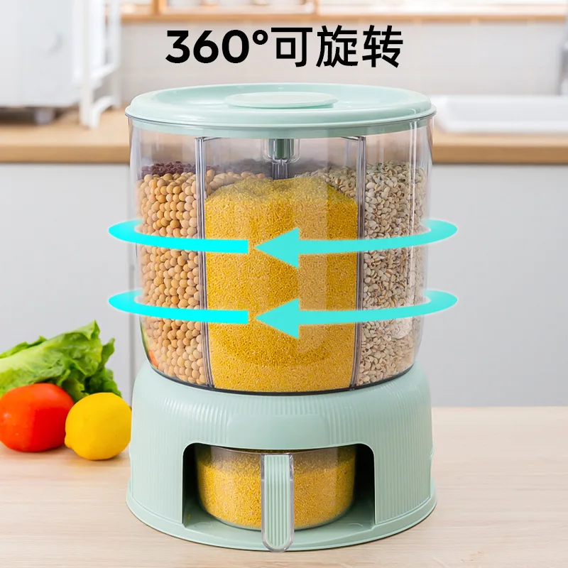 Вместительное зернистое ведро для риса с вращающимся отсеком