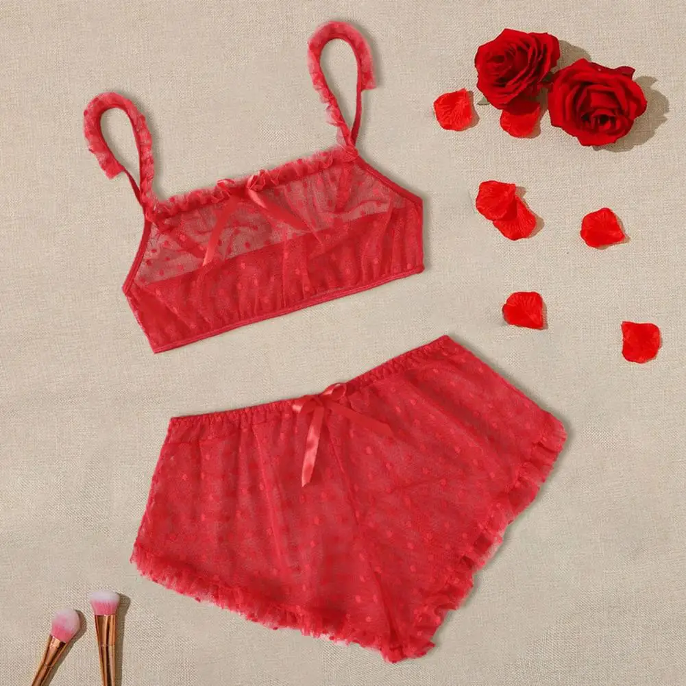 

2 Pcs/Set Women Pajamas Set Perspective Seductive Solid Color Oblique Hem Spaghetti Straps Lady Sleepwear Set Intimate Clothes