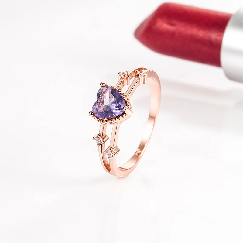 

14K Rose Gold Filled Ring for Women Anillos De Wedding Bands 14K Rose Gold Amethyst Gemstone Jewelry Ring Females Bizuteria