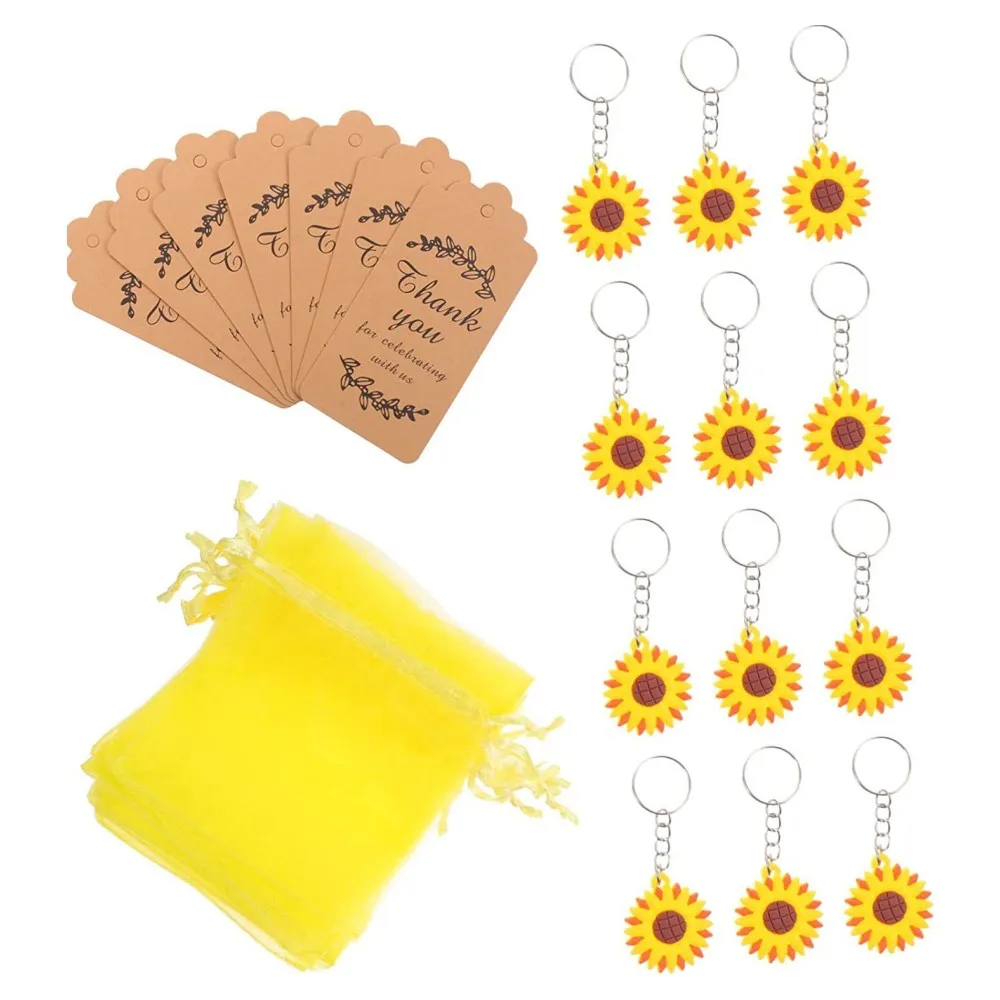 

20/50Pcs Sunflower Keychain Organza Gift Bags Baby Shower Souvenir Favors for Guests Wedding Birthday Party Thanksgiving Gifts