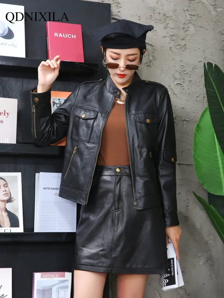 Leather Jacket Women Spring Jacket Women 2023 New Outerwear Slim Fit Small Stand Collar PU Coat Women's Bomber Jacket