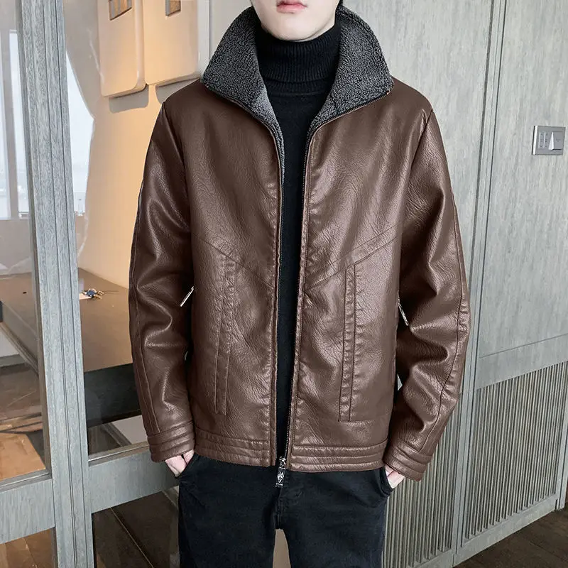 Мужская теплая куртка из овечьей шерсти свободная ветрозащитная Повседневная