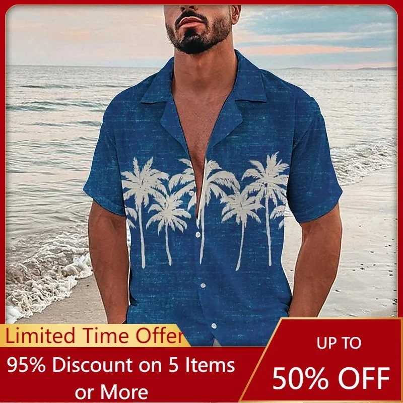 

Мужская летняя рубашка с цветочным принтом, коротким рукавом и пуговицами