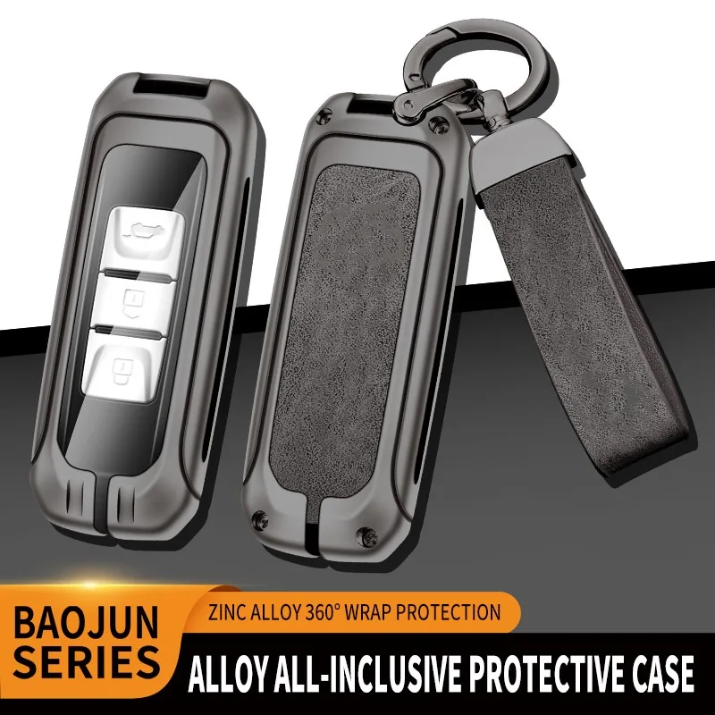 

Zinc Alloy+Leather+TPU Key Chain Car Remote Key Bag For Baojun 730 510 530 560 310W E100 Accessories