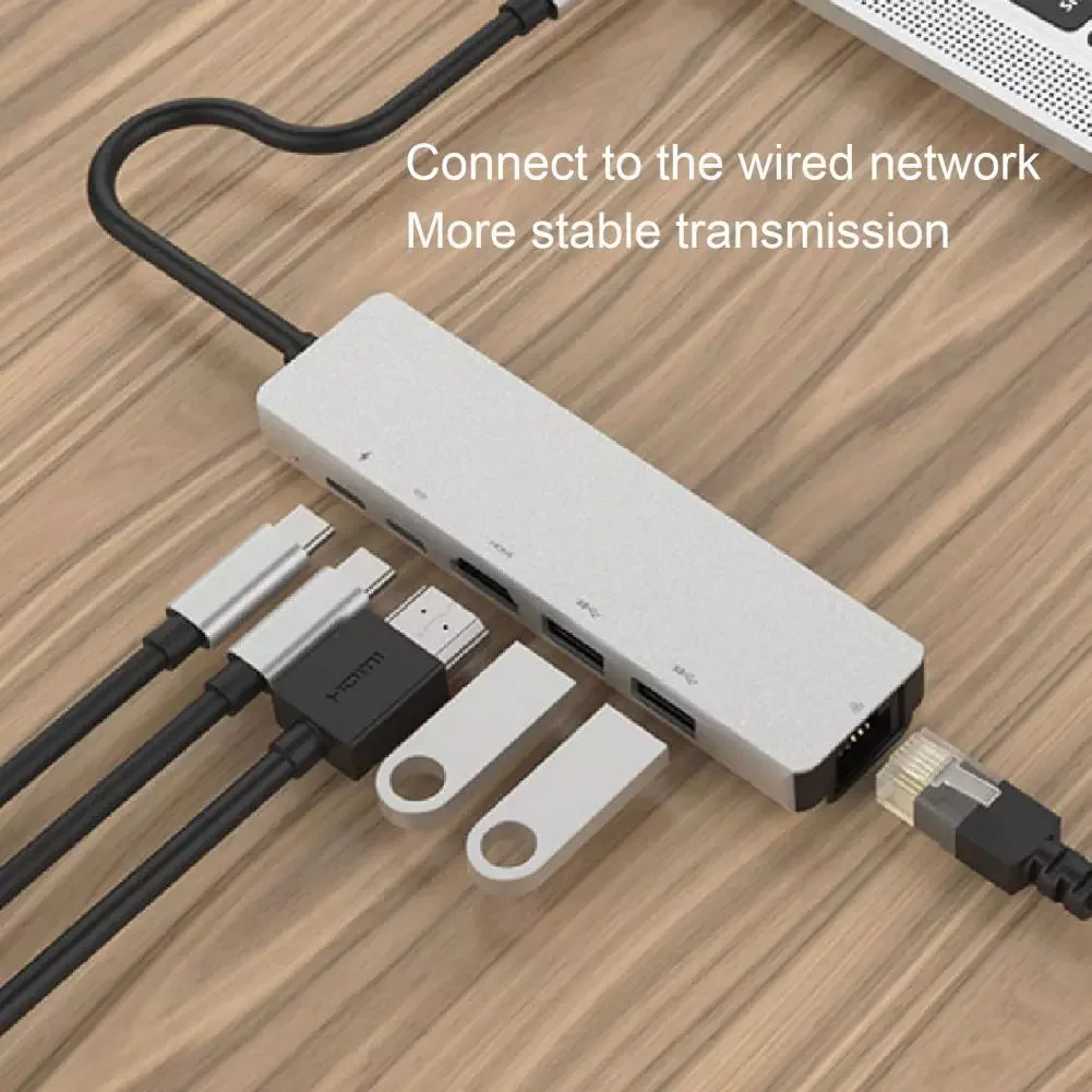 

6-in-1 USB Hub Type-C to HDMI-compatible PD Charging USB 3.0 Hub Docking Adapter USB-Hub Expander Adapter