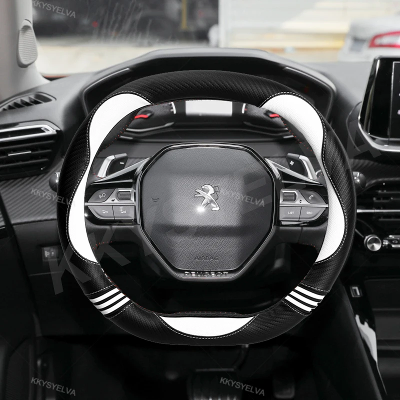 

For Peugeot 3008 4008 5008 Cute Car Steering Wheel Cover Carbon Fibre+PU Leather Cartoon Women Auto Accessories interior Coche