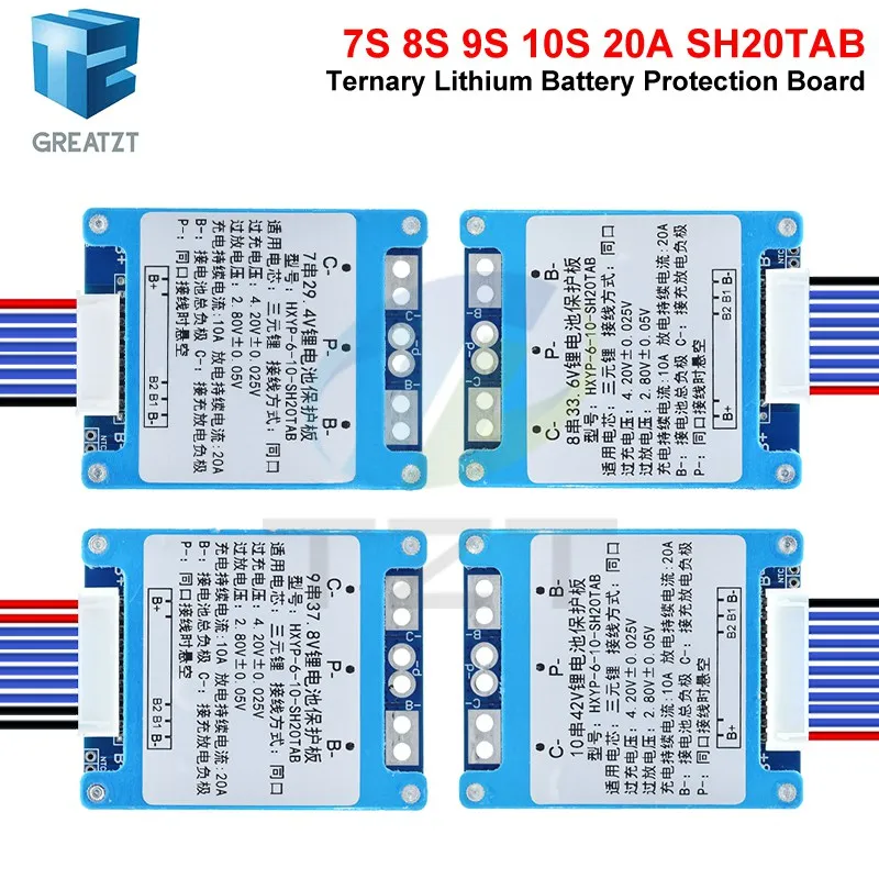Фото Плата защиты литий-ионных аккумуляторов TZT 1/3 шт. 7S 8S 9S 10S 3.7V 20A BMS 29.4V/33.6V/37.8V/42V с балансировкой/NTC №4