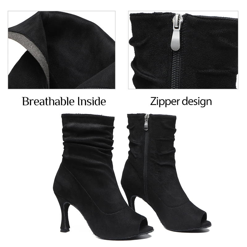 DKZSYIM Jazz Dance Boots Women Elastic Fabric Dancing Shoes Big Size High Heels Competition Black Latina Indoor Standard Boots