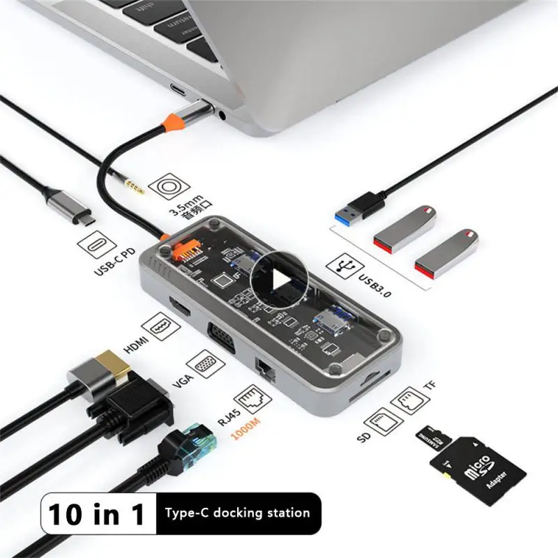

Pd3.0/100w Multi-interface Expansion C-type Multihub Abs Usb 3.0 Hub Faster Concentrator Gigabit Expansion Dock 117.00g Small