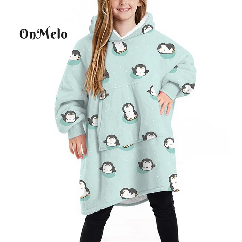 OnMelo Unisex Outfit Blanket Hoodie Pullovers Worn 2 Sides Thick Mink Velvet Children Casual Homewear Lazy Plush Blanket Hoodies