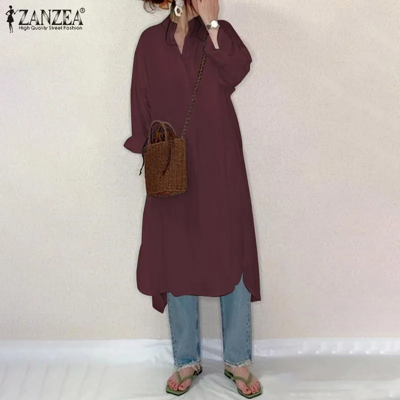 

ZANZEA Holiday Beach Chemise 2022 Spring Long Sleeve O Neck Shirt Women Casual Solid Button Blouse Office Work Blusas Oversized