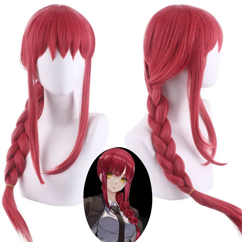 Anime Chainsaw Man Makima Cosplay Wig Long Rose Red Hair Masquerade Party Halloween Women Synthetic Heat Resistant Wig + Cap