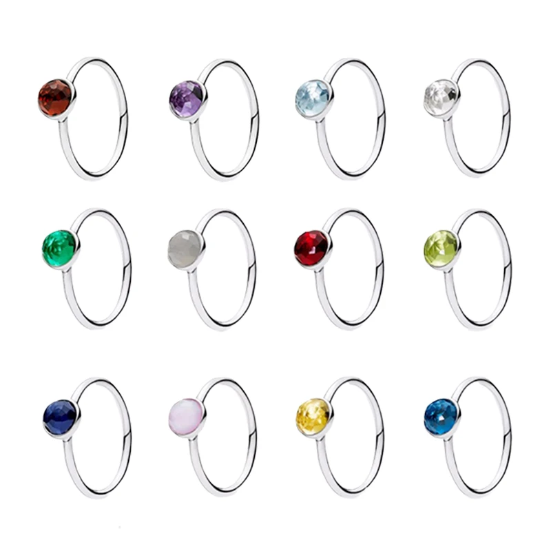 

Silver 925 Original Droplets Rings For Women Jewelry Garnet Amethyst Crystal Moonstone Ruby Peridot Sapphire Citrine Birthstones