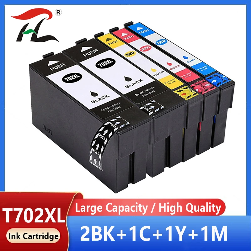 

5 Pack 702 XL Compatible ink cartridge for Epson 702XL T702 for EPSON WorkForce Pro WF-3720 WF-3725 DWF printer