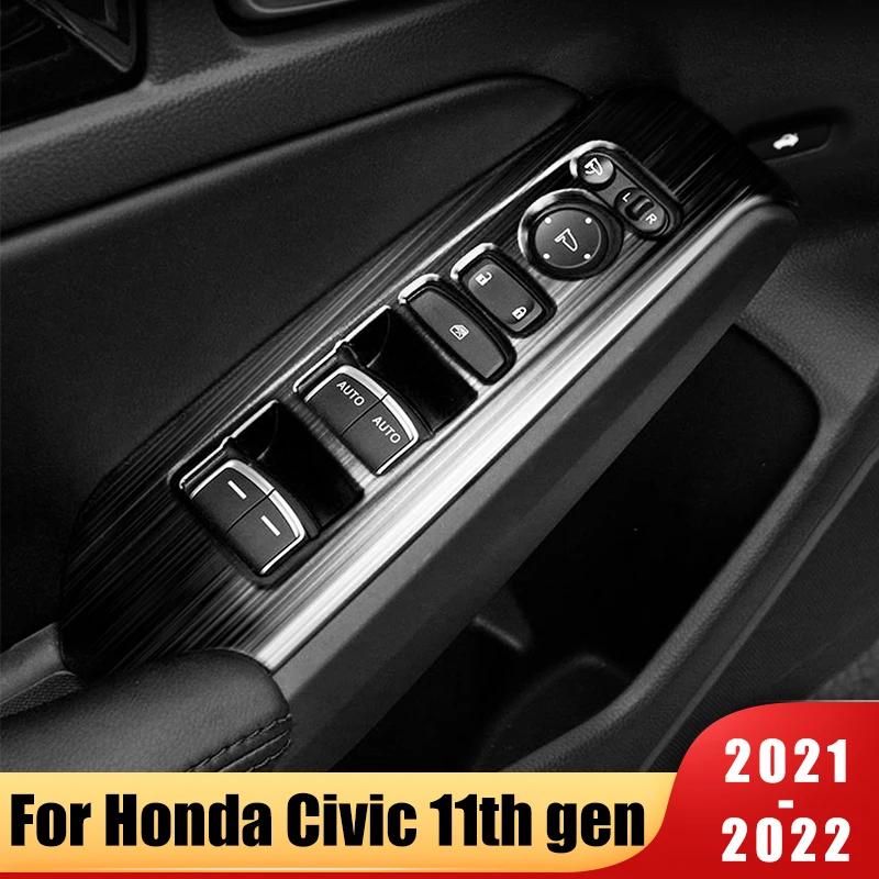 

For Honda Civic 11th gen 2021 2022 Stainless steel Car Window Control Panel Glass Lift Switch Cover Trim Car-Styling Accessories
