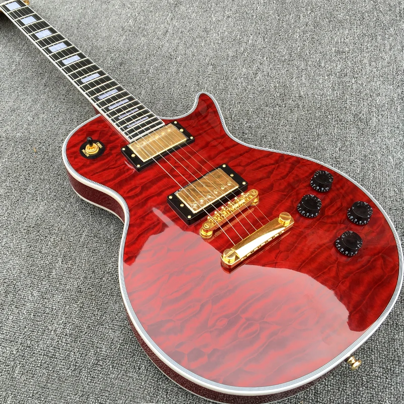 

Custom LP Electric Guitar Red Quilted Maple Top Ebony Fingerboard Frets Binding Guitarra Gold Hardware Free Shipping