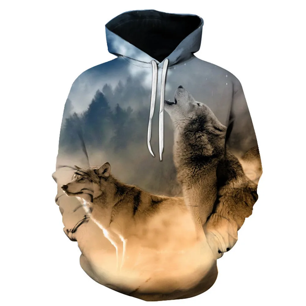 

2022 Spring And Autumn Men Fashion Pullovers Sweatshirts Sweat 3D Printing Tracksuit White Wolf Hoodie streetwear