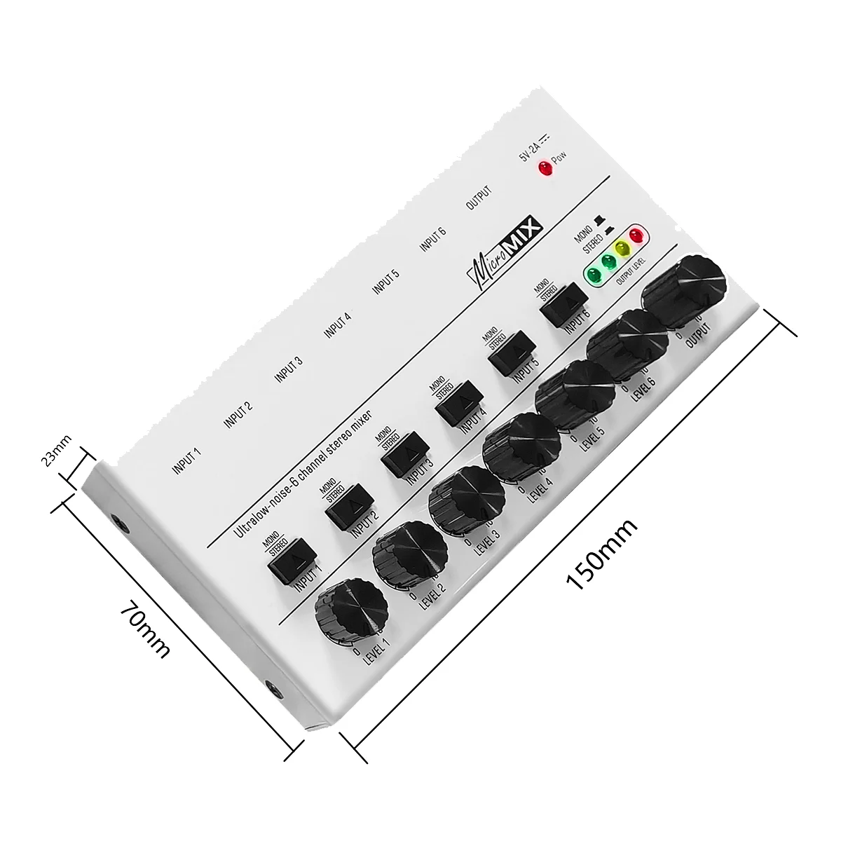 

6 Channels Audio Mixer Mini Stereo Mixer Professional Sound Mixer 6.35MM Low-Noise USB Mixer for Recording Studio,White