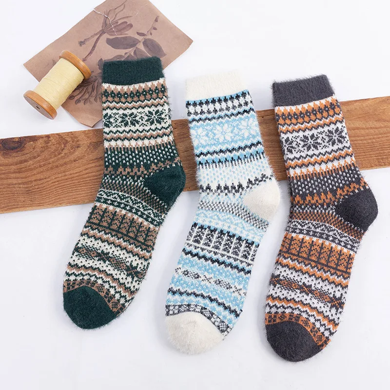 3 Pairs New Arrival Hot Selling Rabbit and Sheep Wool Socks for Women Winter Mid-Calf Thickened Faux Cashmere Thermal Socks