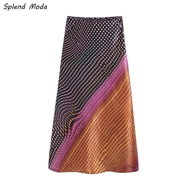 

Splend Moda 2022 Early Spring New Fashion French Vintage Urban Casual High Waist Dot Geometry Print Zipper Long Skirts For Women