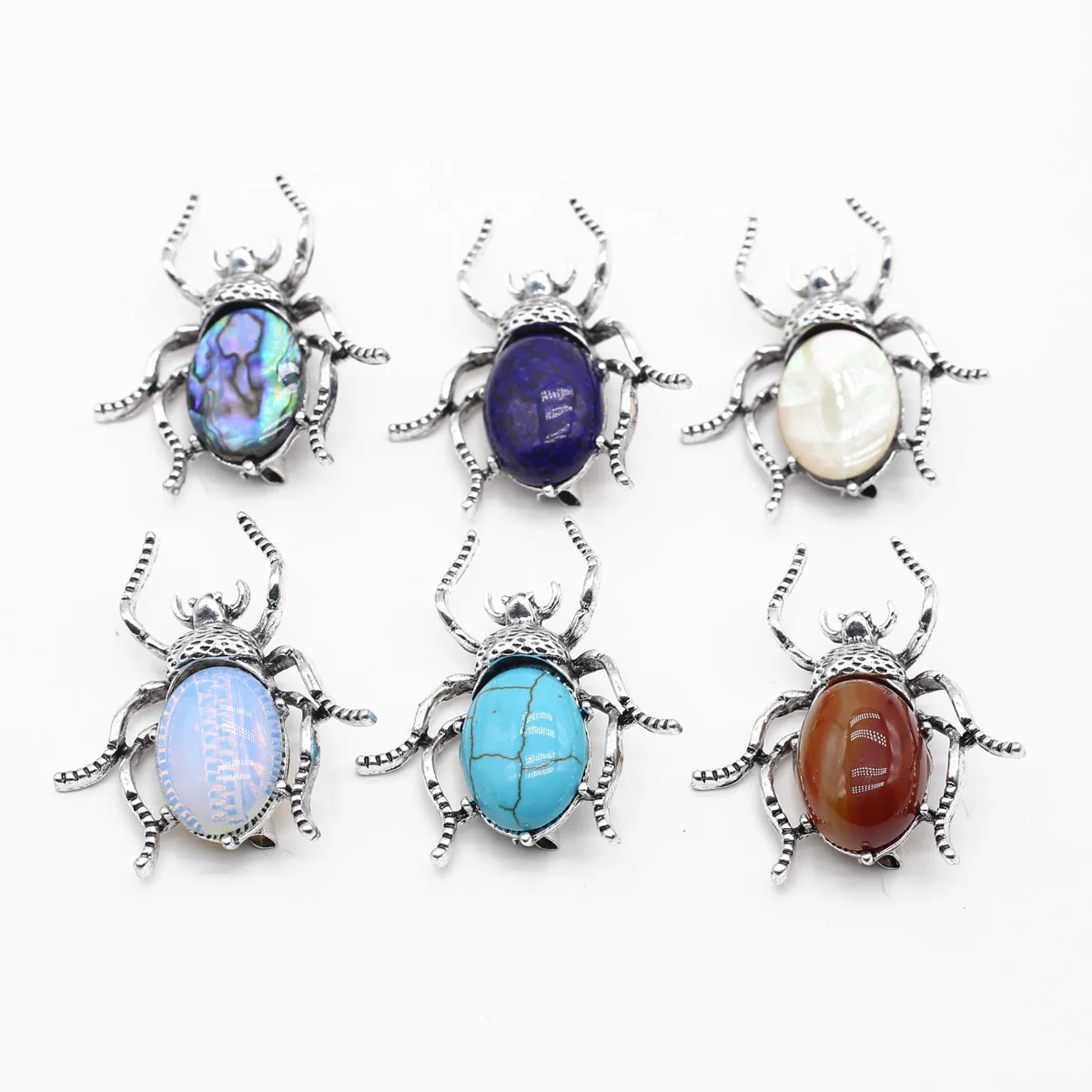 

Natural Shell Stone Oval Inlaid Beetle Animal Pendant Striped Agate Animal Shape Charm for Making DIY Jewelry Pendant Necklace
