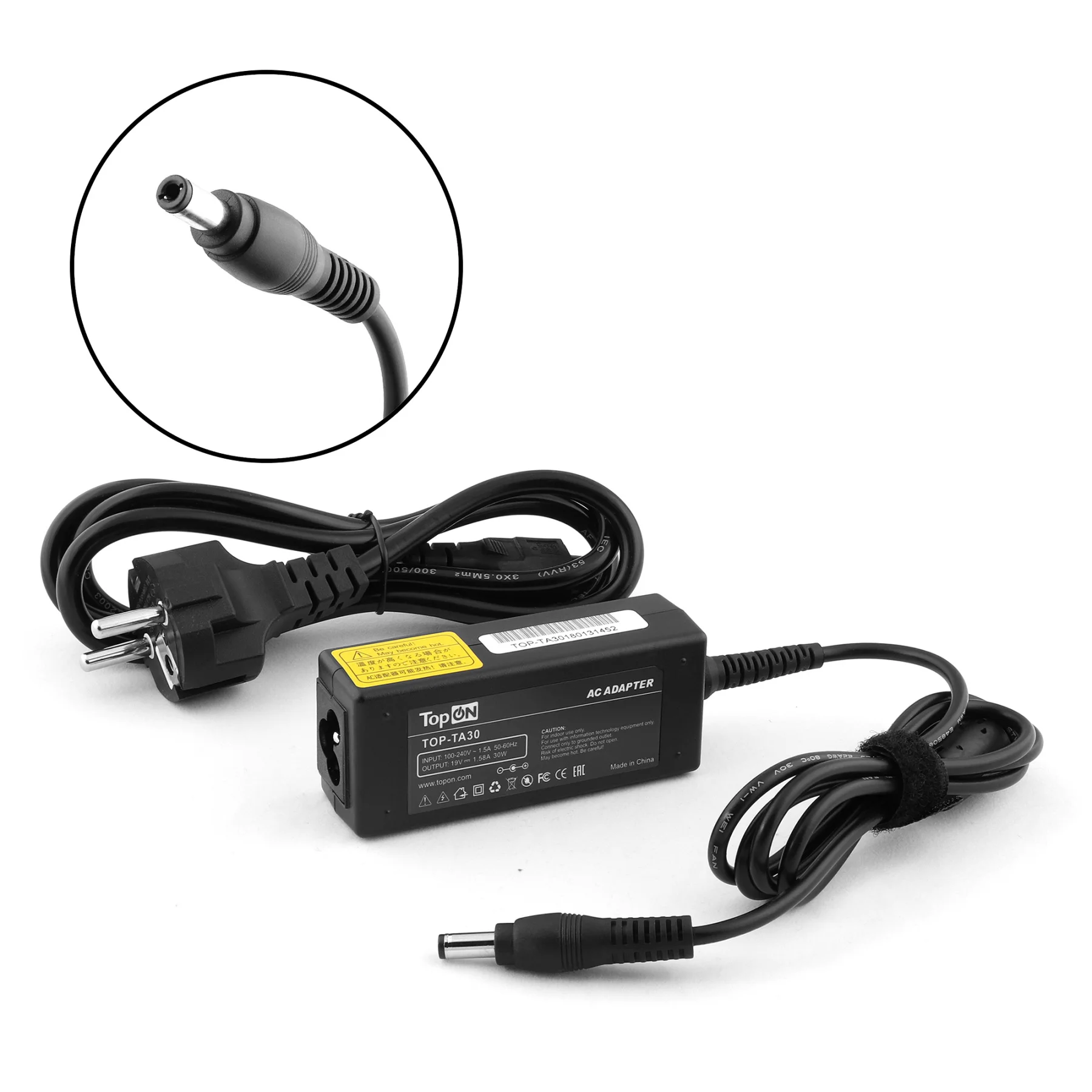 Блок питания (сетевой адаптер) TopOn для ноутбука Toshiba 19V 1.58A 30W 5.5x2.5 мм черный с