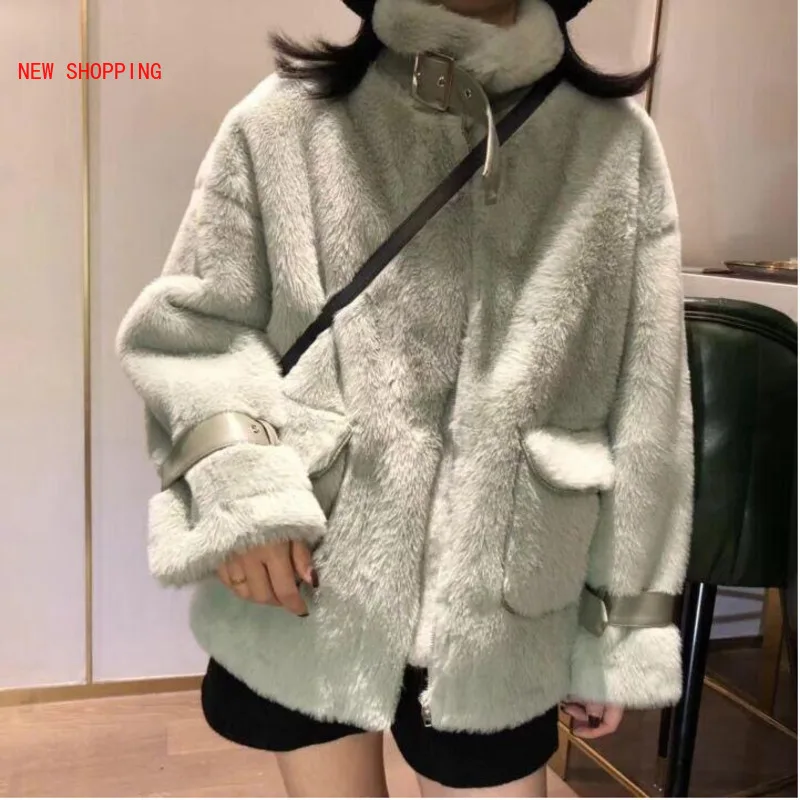 Women Faux Mink Fashion Loose Teddy Winter Fur Coat White Female Parka Rabbit Furry Short Thicken Overcoat Fourrure Femme Ladies