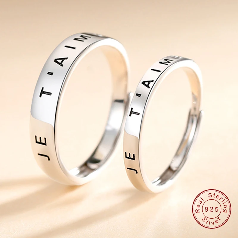 

Cyue JE T'AIME Couples 925 Sterling Silver Shining Letter Ring Adjustable Opening Women Men Jewelry Gift