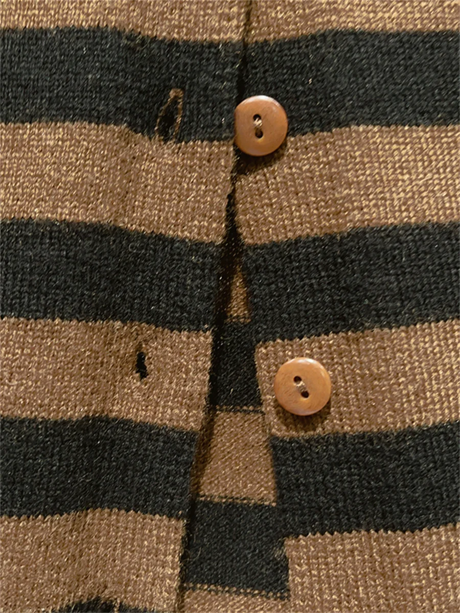 Женский винтажный трикотажный кардиган в полоску модный однобортный свитер с