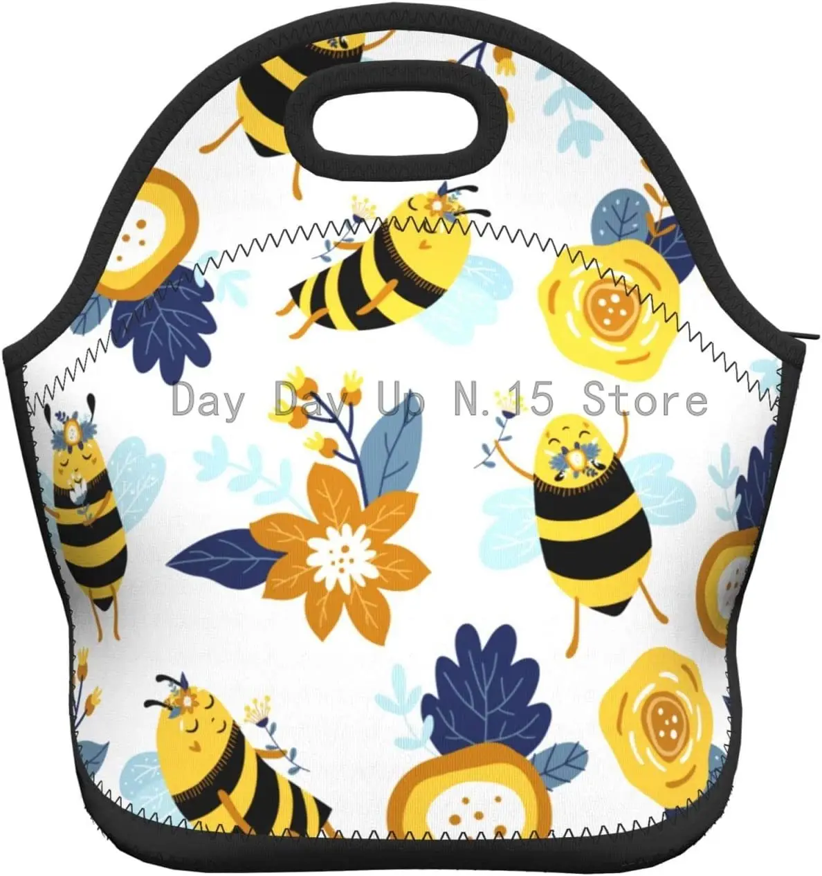 

Неопреновая сумка для ланча в стиле ретро с изображением пчел и цветов, изолированный Ланч-бокс, сумка-тоут для взрослых/детей/путешествий/п...