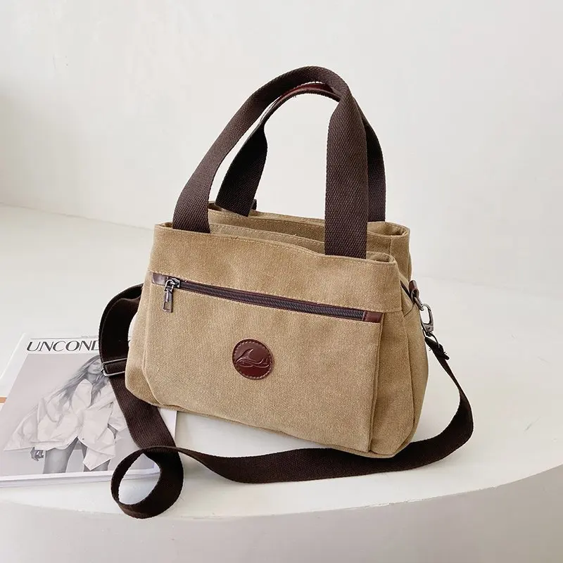 

Canvas Shoulder Crossbody Bags For Womens Multi-Pocket Leisure Tote Bags Retro Travel Shopper Handbags Ladies Messenger Bags