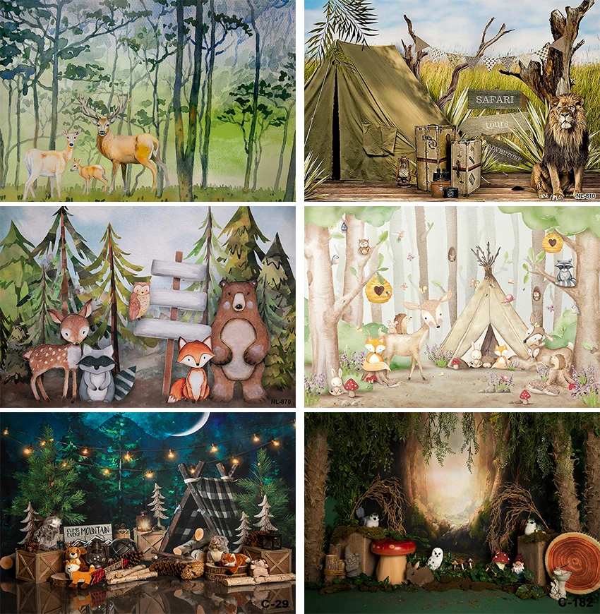 

Photography Background Safari Forest Wild Animals Child Boy 1st Birthday Party Cake Smash Decor Photo Backdrop Studio