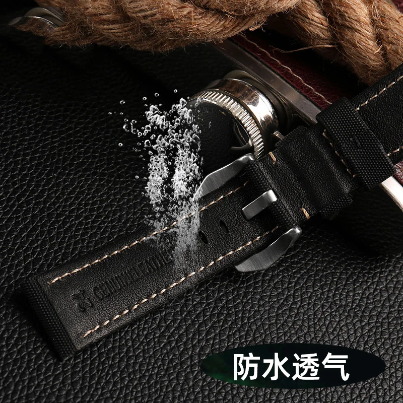 For Panerai PAM441/01661 wristband  Leather Sport Watchband Black Blue Watch Strap Accessories Bracelets 22mm 24mm 26mm