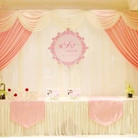 baby pink wedding stage curtain 10ft 20ft wedding backdrop with beautiful swag wedding decoration