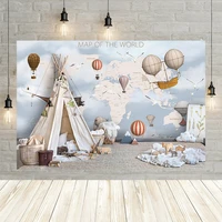 welcome baby backgrounds map of the world adventure hot air balloon tent photography studio backdrops photophone decor banner