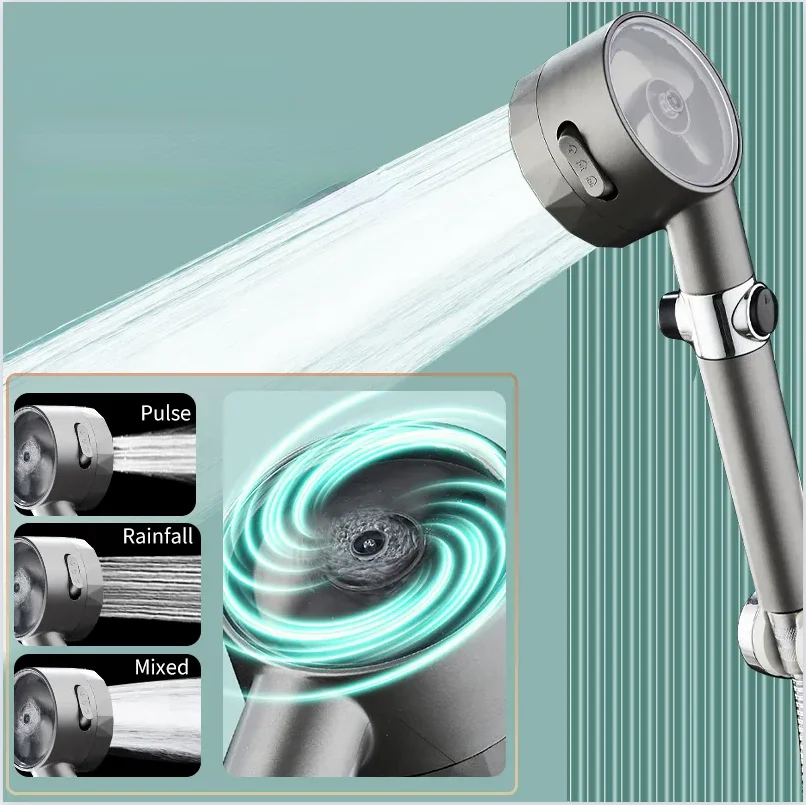 

Насадка для душа с турбо-пропеллером, регулируемый однокнопочный фильтр для воды и душа, экономия воды, аксессуары для ванной комнаты, 3 режима