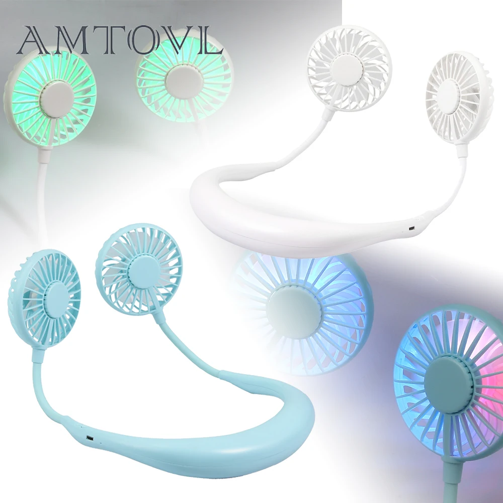 

AMTOVL Hanging Neck Fan Portable Cooler Fan 360 Degree Neckband Fan 2000mAh USB Rechargeable for Office Travel Outdoor Camping