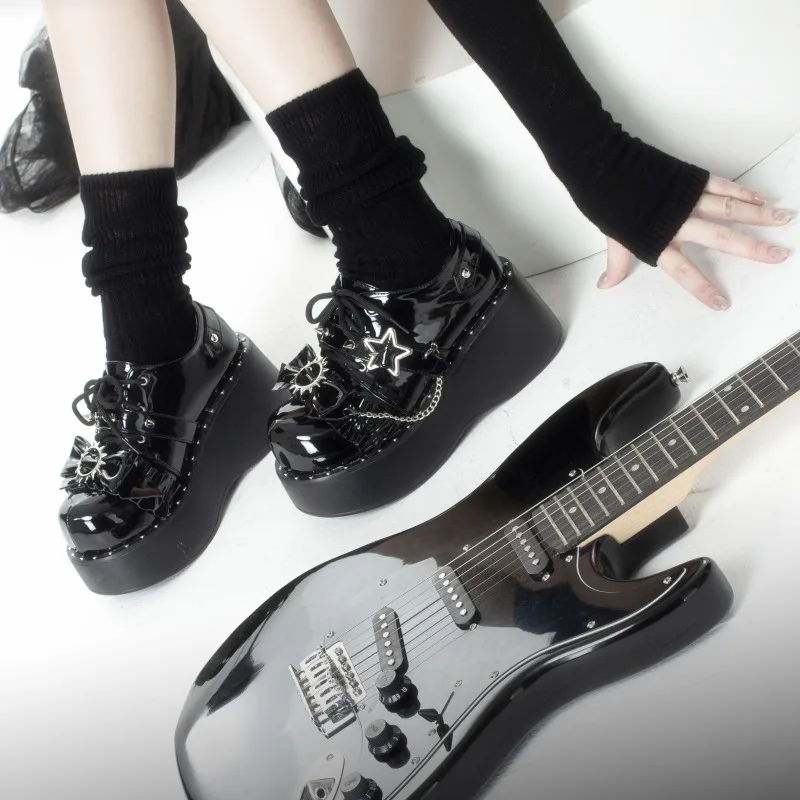 Туфли женские кожаные на толстой подошве 5-8 см с круглым носком