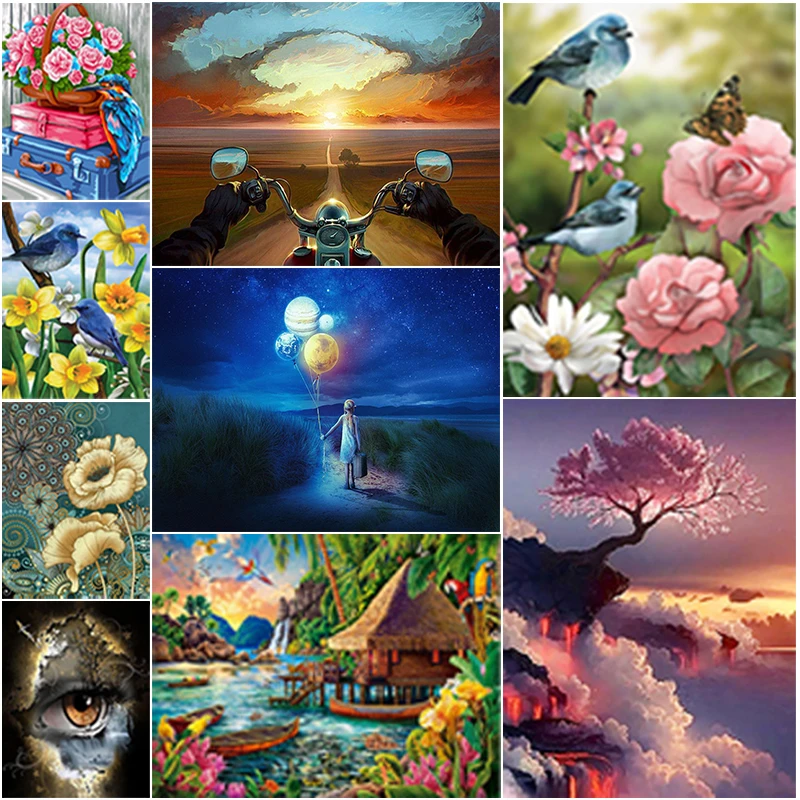 

5D DIY Diamond Painting Flower Bird Landscape Cross Stitch Kit Tree Eye Girl Mosaic Art Picture Rhinestone Embroidery Home Decor