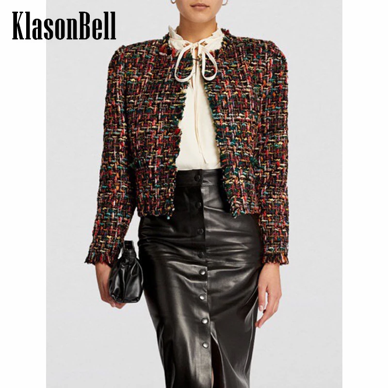 

9.2 KlasonBell Fashion Short Colorful Plaid Tweed Jacket Women