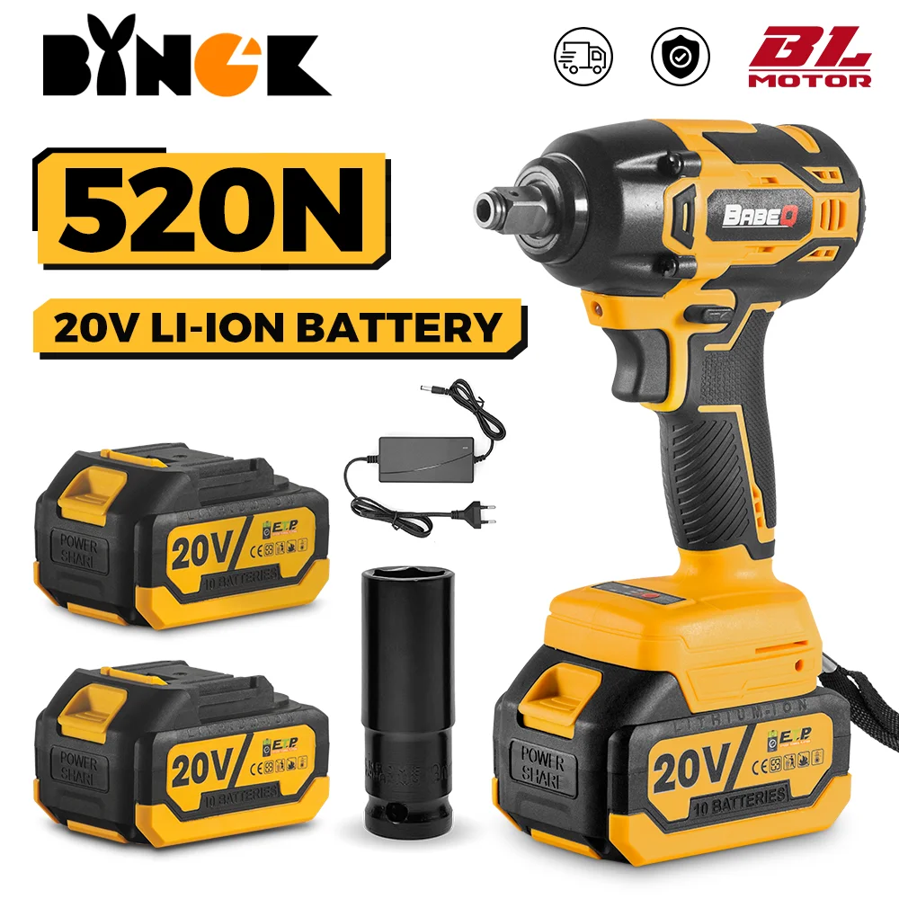 20V Cordless Brushless Electric Impact Wrench 520N.m Wrench 