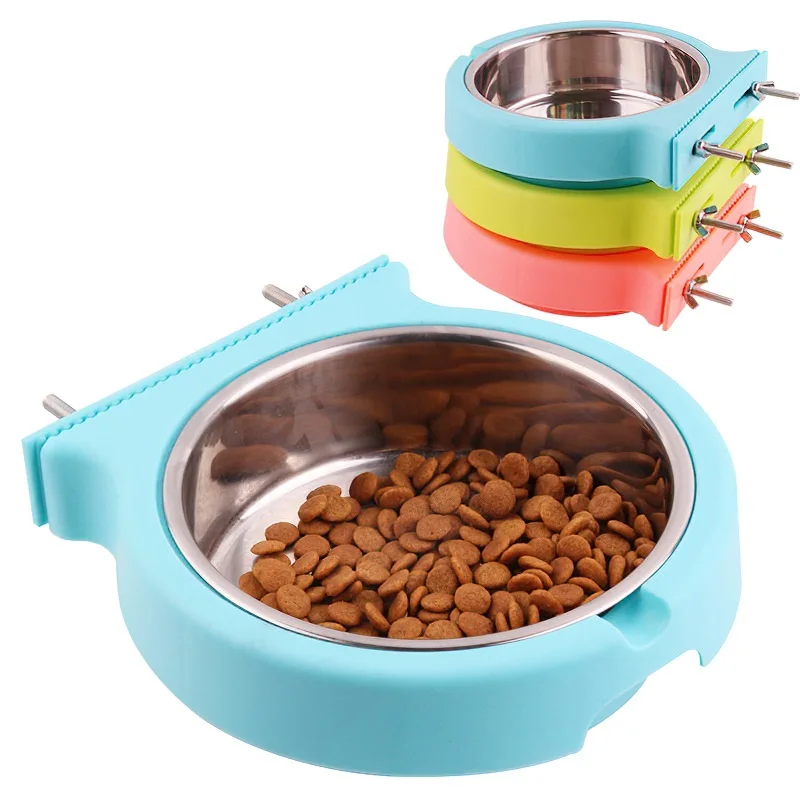 

Pet Stainless Steel Feeding Bowl Hanging Non-Slip Cats Dogs Food Bowls Puppy Water Feeder Can Be Fixed On The Cage Pets Supplies