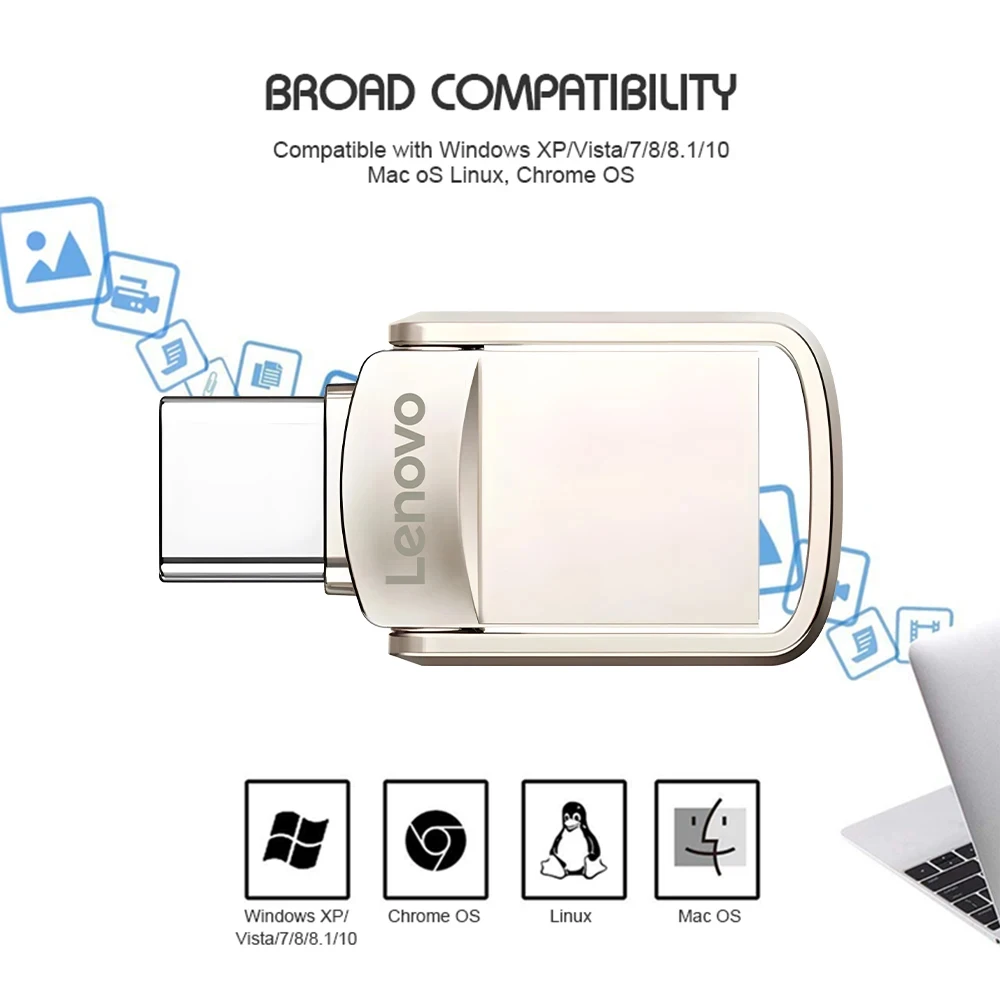 Фото Мини-флеш-накопитель Lenovo 2 в 1, 512 ГБ, OTG, USB 3.1, высокоскоростной, Type-C, для телефона и компьютера №3
