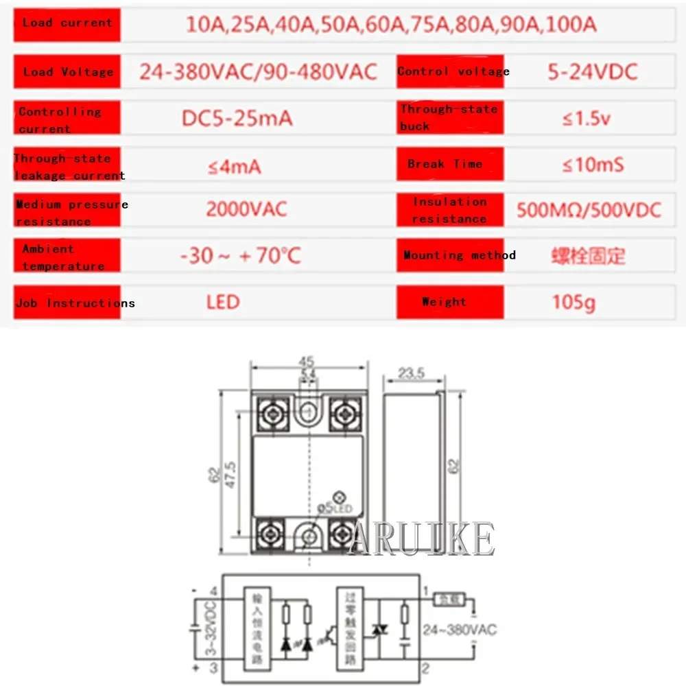 Промышленное твердотельное реле SSR 100A 80AA 90AA 120AA с защитным флагом SSR-100DA/120DA/80DA/90DA