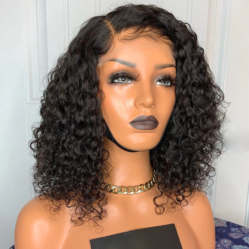 

Kinky Curly Bob 13x4 Lace Front Human Hair Wigs Preplucked Side Part Women 4x4 Closure Wigs 180% Brazilian Remy 13x6 Frontal Wig