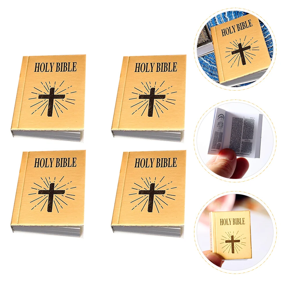 

4pcs Dollhouse Bible Page Turnable Miniature Bible Kids Mini Bible Adornment