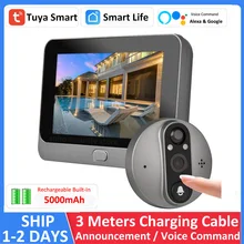 Smart Tuya 1080P WiFi Door Bell Eye Peephole Camera 5000mAh Audio 4.3' PIR FHD Infrared Alexa Google Announcement Digital Viewer